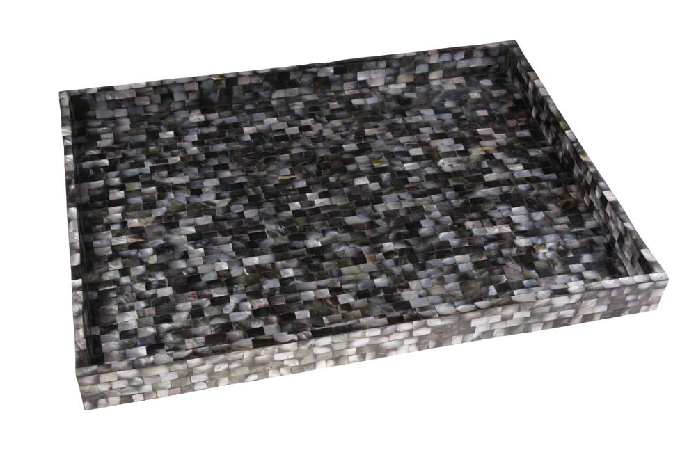 Bandeja em Madrepérola Negra Retangular A5xL45xC60 cm