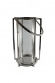 Lanterna p/ Vela Prata em Vidro e Aço Polido 35x27x22 cm