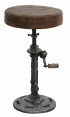 Banqueta Estilo Industrial em Ferro e Couro c/ Manivela 32X32X57 cm