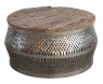 Mesa de Centro em Ferro cor Bronze c/ Tampo em Madeira Rústica de Demolição 94X94X50 cm