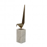 Estatueta Passaro Dourado/Branco Aluminio e Marmore 16x8x51