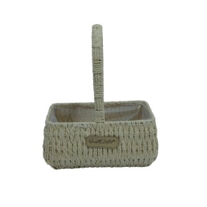 CESTO DE PALHA BRANCA  COM ALCA  32 X 22 X 12 CM