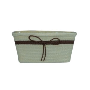 CESTO DE PALHA BRANCO COM LAÇO MARROM  22 X 12 X 10 CM