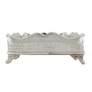 Bandeja Decorativa em Metal Trabalhado Folheado a Prata Retrô c/ Pés  24x24 cm