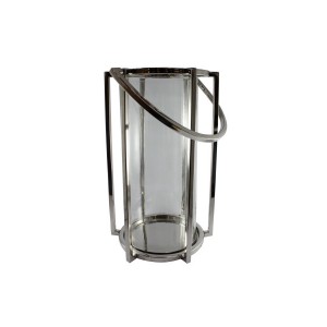 Lanterna p/ Vela Prata em Vidro e Aço Polido 35x27x22 cm