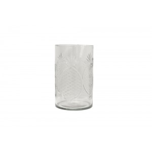 Vaso/Cachepot Cilíndrico em Vidro Transparente Trabalhado  Abacaxi A20XD13 cm