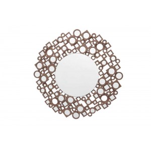 Espelho Veneziano Redondo c/ Borda Geométrica em Madeira C100XA100 cm