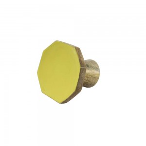 Cabide Octógono Liso Amarelo em  Madeira 7,5 x 8,5 x 6,5 cm