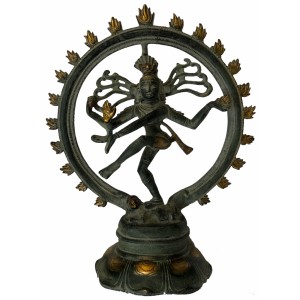Escultura Indiana Shiva Nataraja c/ Arco em Metal cor Verde 30 cm