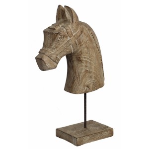 Estátua de Cavalo em Madeira Rústica Natural 23X12X45 cm