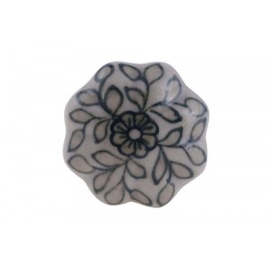 Puxador em Cerâmica Retrô Branco Floral 4,5x6cm