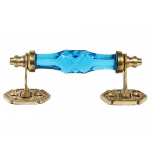 Puxador Vidro Alça Azul com Acabamento Dourado 3x5x14 cm