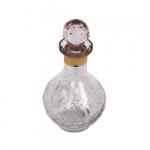 Perfumeira em Vidro Trabalhado c/ Tampa e Detalhe Dourado A15.5XD5 cm