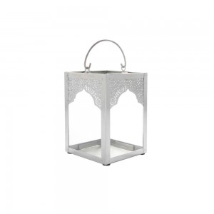 Lanterna de Metal Branco com Vidro – Grande 11X11X16 cm