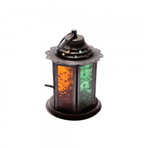 Lanterna de Metal com Vidro Verde e Laranja 13x9X9 cm