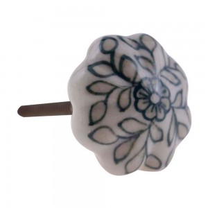 Puxador em Cerâmica Retrô Branco Floral 4,5x6cm