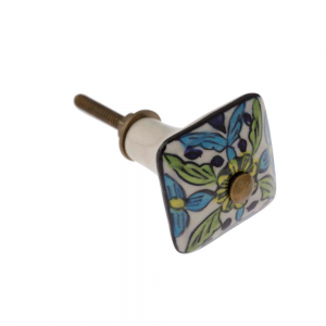 Puxador em Cerâmica Quadrado Floral A8xD4cm