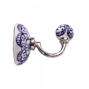 Cabide em Cerâmica Floral Azul com Metal A8xD6 cm