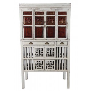 Armário Madeira Rústico Decapê Vazado Branco 178xL100xP52 cm