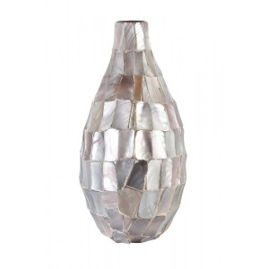 Vaso Decorativo em Pastilhas de Madrepérola Prata  A44xC33xL24 cm