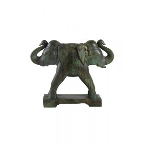 Elefante em Madeira Decorativo Duas Cabeças Verde A51xC68xP17 cm