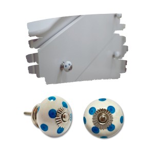 Puxador Decorativo Redondo Branco Azul Soft Ceramica e Metal