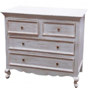 Cômoda em Madeira Branco Pátina 4 Gavetas Estilo Retrô 40X100X115 cm