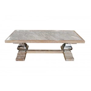 Mesa de Centro c/ Madeira Patina Aço Polido e Mármore 160X75X49 cm
