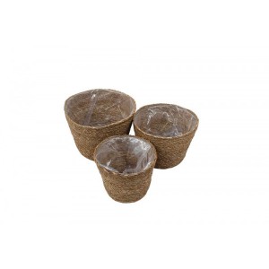 JG DE CESTOS 3 PCS CONICOS MINI/ REVESTIDO/ EM FIBRA NATURAL HSB-15