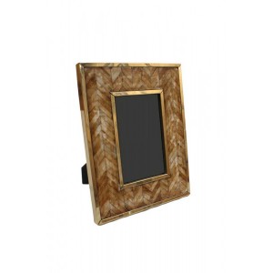Porta Retrato em Osso Marrom Geométrico c/ Metal Dourado 10X15 cm