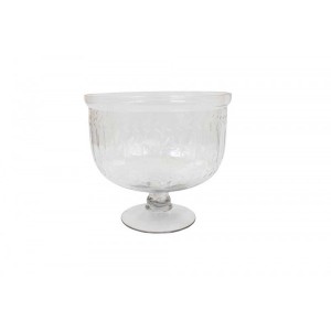 Vaso/Cachepot c/ Pedestal em Vidro Trabalhado 21X23 cm