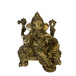 Escultura Indiana Ganesha Sofá em Metal cor Bronze 28,75 cm