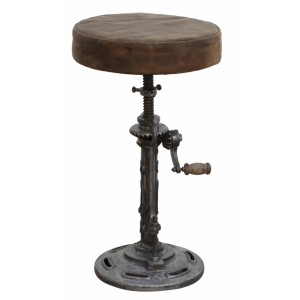 Banqueta Estilo Industrial em Ferro e Couro c/ Manivela 32X32X57 cm
