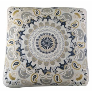 Puff Quadrado em Tecido Bordado Javamar com Pregas A22xC39xL39 cm