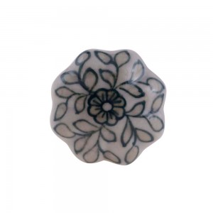 Puxador em Cerâmica Retrô Branco Floral 4,5x6cm