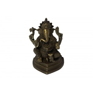 Escultura Indiana Ganesha em Metal cor Bronze 9,5X12,5 cm