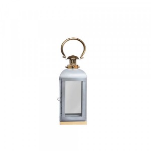 Lanterna Aço Inox Galvanizado com Alça em Metal Dourado 14X35,5 cm