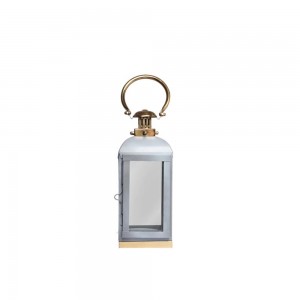 Lanterna Aço Inox Galvanizado com Alça em Metal Dourado 14X35,5 cm