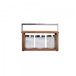 Lanterna de Madeira com 3 Supoerte para Velas em Vidro e Alça de Aço Inox PolidoL 46X18,3X20 cm