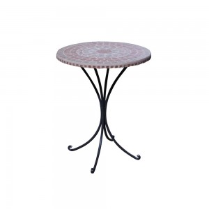 Mesa Redonda em Pedra Terracota Mosaíco com Base em Metal D54 cm