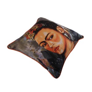 Capa de Almofada em Algodão Cinza Estampa Frida A45xL45 cm