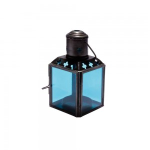 Lanterna de Metal e Vidro Azul Claro com Suporte para Velas 6X6X11 cm