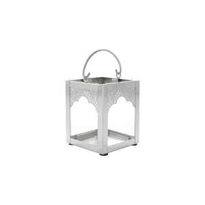 Lanterna de Metal Cromado Prata c/ Vidro – Pequena 9X9X10 cm