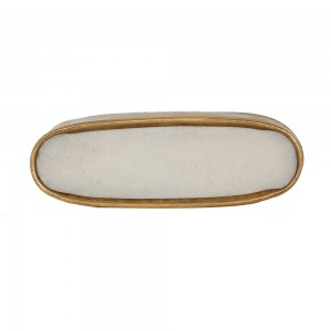 Puxador Oval Branco em Mármore e Metal Dourado A3,5XL3,5XP2,5 cm