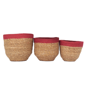 JG 03 Pc Cesto De Fibra Natural Redondo 20X18CM