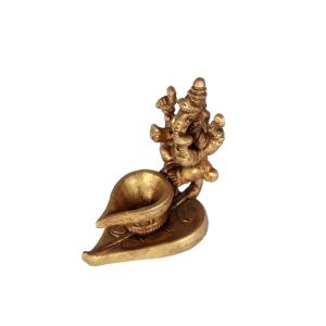 Estatua Ganesha Sentado Ornamentação Metal Bronze 6CM
