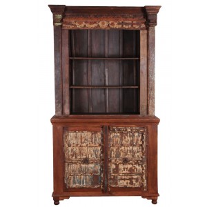 Estante em Madeira Rústica com 2 Prateleiras e 2 Portas A226xL127xP46 cm
