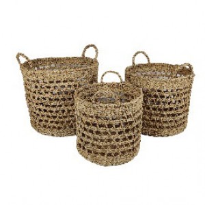 JG 3 PCS CESTO FIBRA NATURAL CILINDRO C/ ALCA  MEDIDAS  40 X 35/ 35 X 32/ 30 X 29