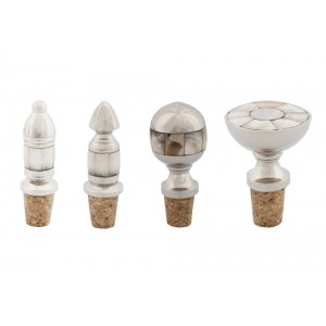 Conjunto 4 Peças de Fechadores de Garrafa Cortiça com Aço Inox e Madrepérola 8x4 cm