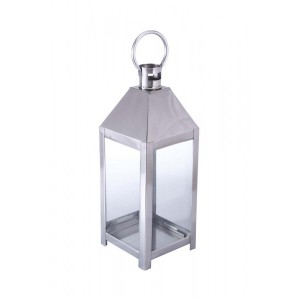 Lanterna Decorativa em Metal Cromado e Vidro A40xC15xL15 cm